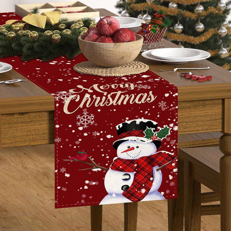 Christmas Table Runner Snowman Gnome Table Cloths Linen Table Runners Kitchen Dining Table  Runners for Home Dining Party Decor