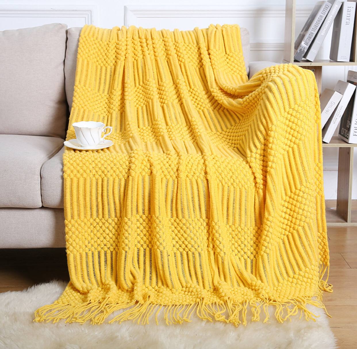 High quality Knitted throw blankets with tassel