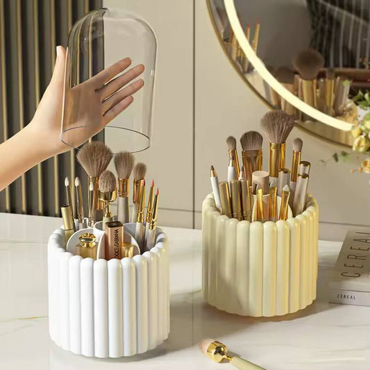Cosmetic Brush Storage Case 360 Rotating Makeup Brush Holder with Dustproof Lid
