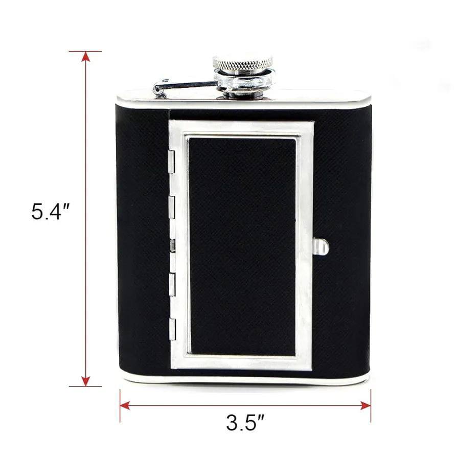 Stainless steel hip flask with a hidden cigarette storage