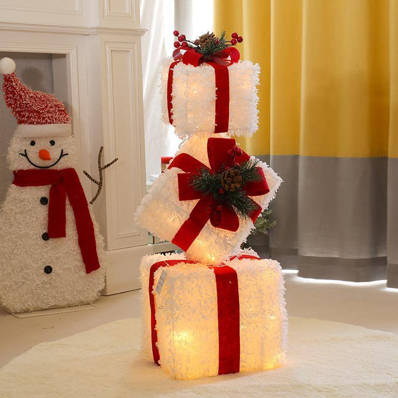 3PCS SET CHRISTMAS DECORATION GIFT BOX WITH LIGHTS