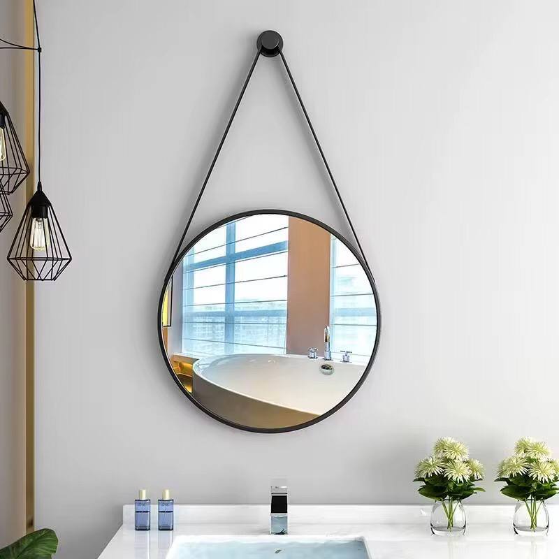 Luxury round shape iron art belt hanging aluminum alloy framed wall mirror