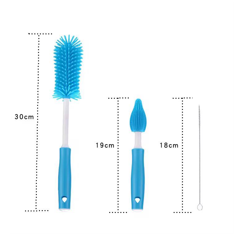 Silicone Bottle Brush 360 Degree Rotation Baby Pacifier Cup Tweezers Nipple Cleaning Brushes Set Handheld Soft Head Food Grade