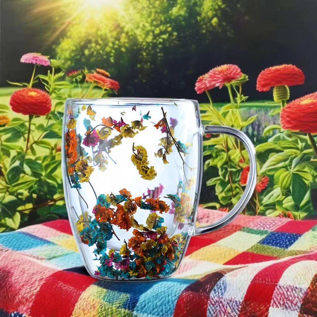 Real Flowers between unbreakable double wall 250ml acrylic cup