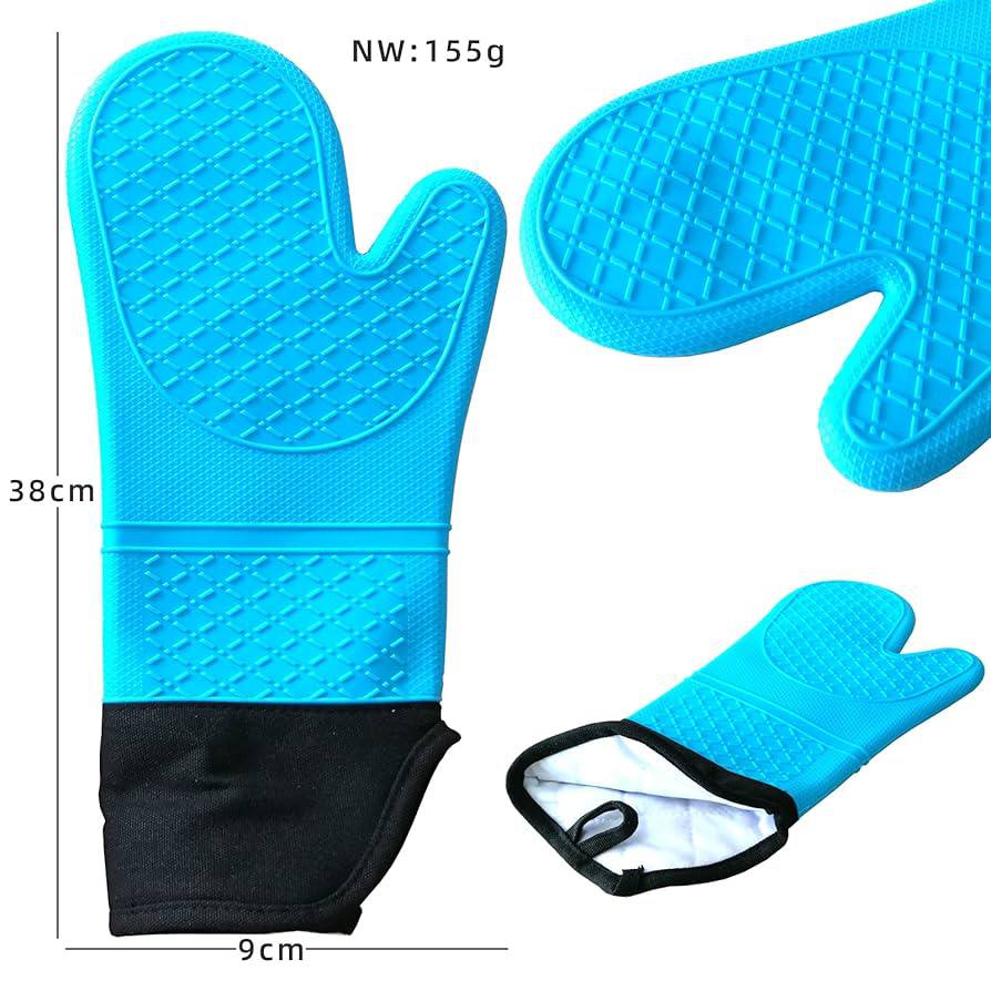 Anti-slip Silicone mittens/Oven gloves with cotton lining