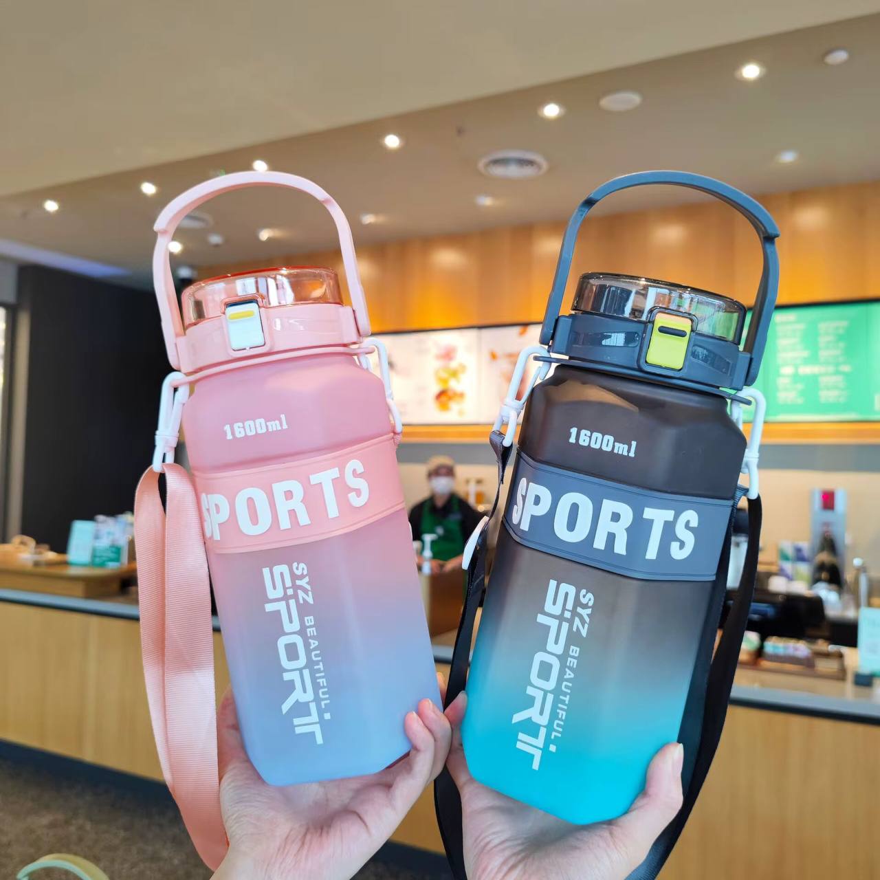 High quality hexagonal Sports 3in1 multi - colour motivation water bottle.