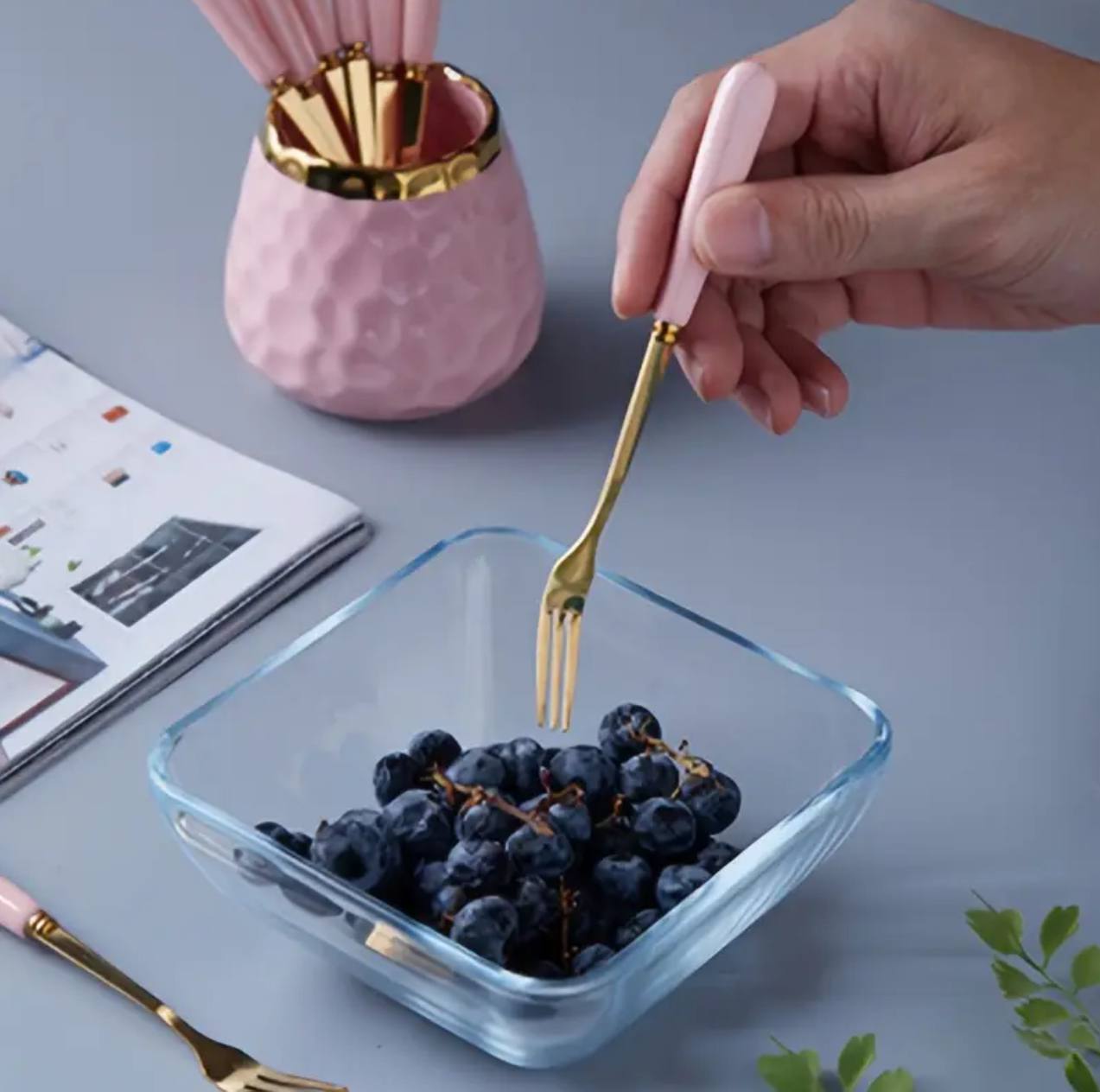 Nordic Light Luxury Fruit Fork and Spoon Ceramic Storage Tank Set