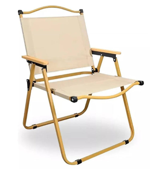 Garden Art Folding Portable Metal Camping Chair with Wooden Armset