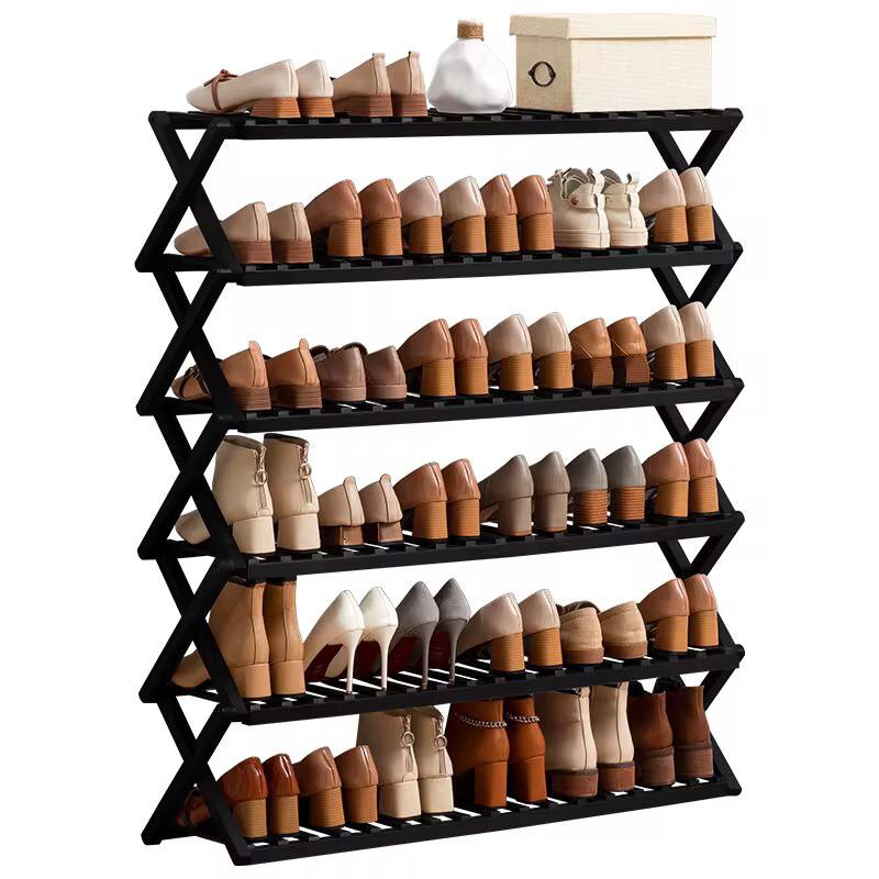 Thickened 6-Tier Black Bamboo Shoe Rack stand / Multifunctional Organizer