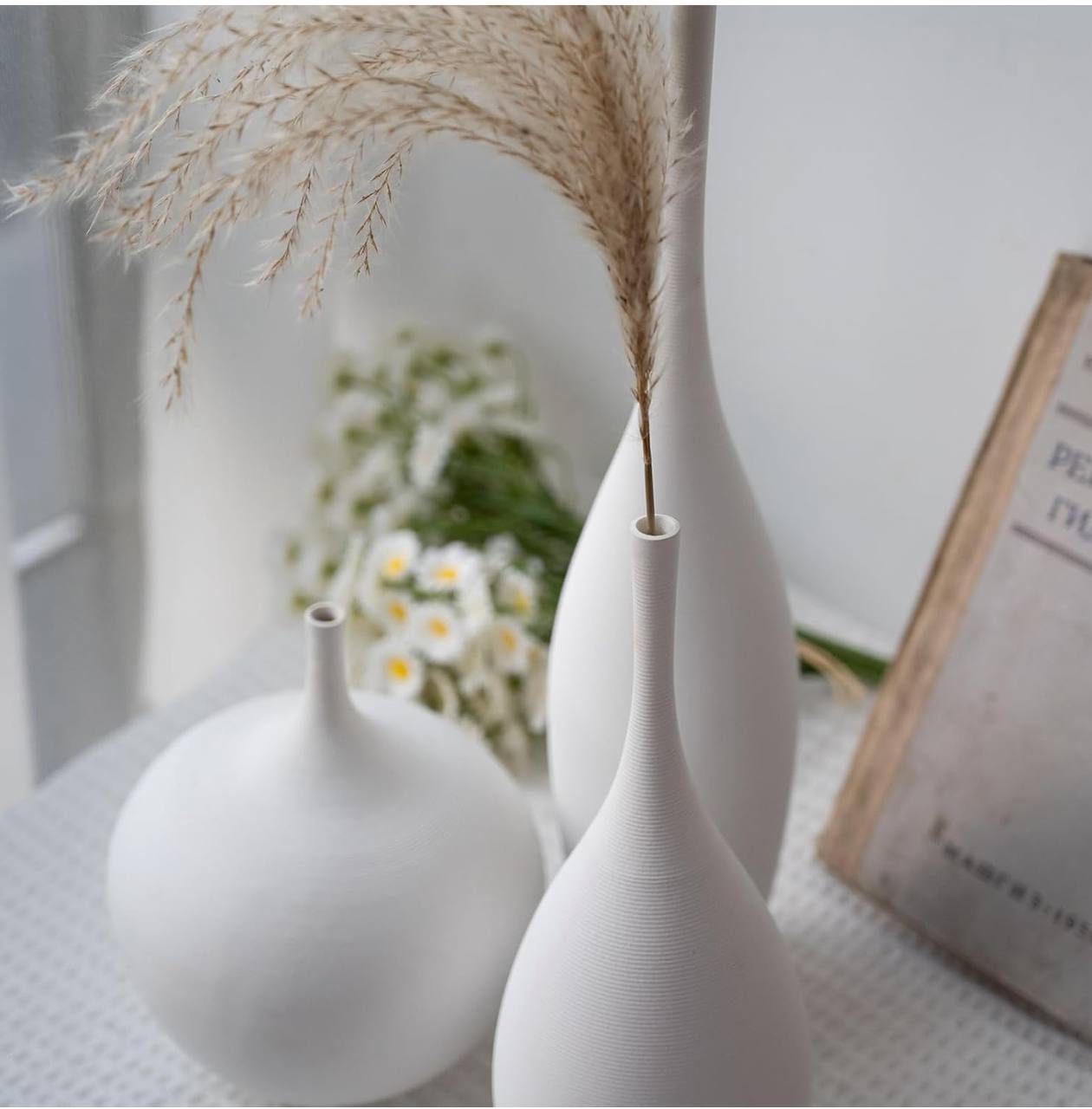 Luxury 3pc white brushed decor vases