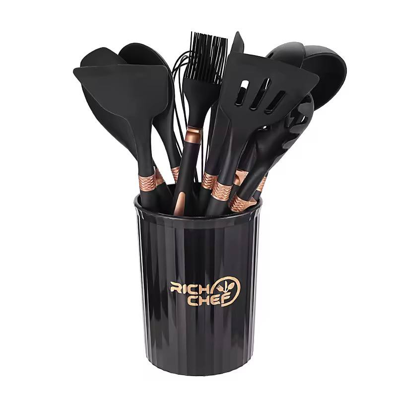 12pcs set silicone Non stick cookware spatula shovel spoons with storage Bucket