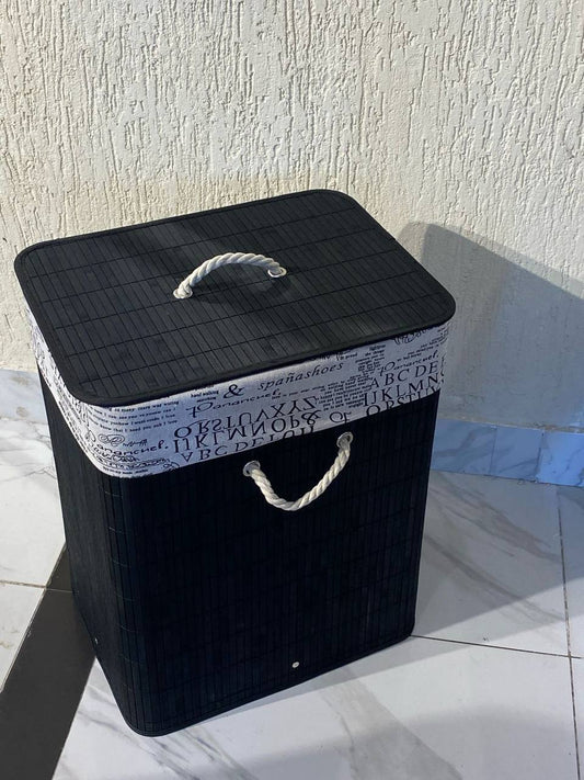 Eco-friendly foldable bamboo laundry basket black