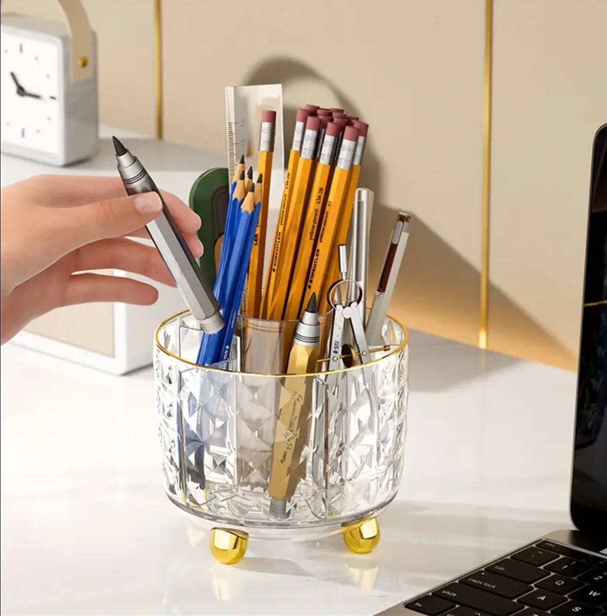 Luxury 360° rotating makeup brushes holder