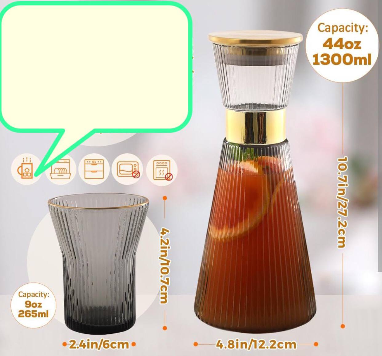 DUJUST Ribbed  Glass Carafe Set