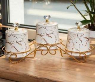 3pcs Nordic canisters set with golden rack