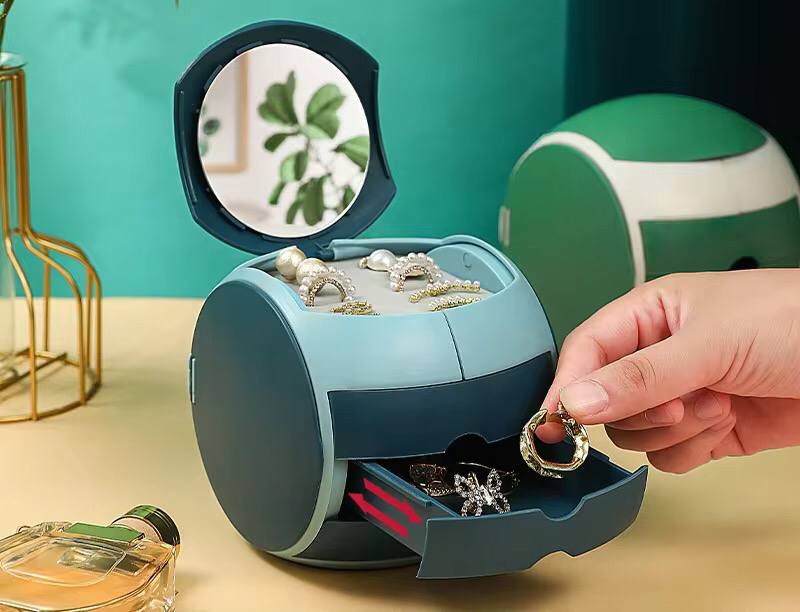ball shaped 6 cubicle jewelry cosmetic organizer with 3 drawers.