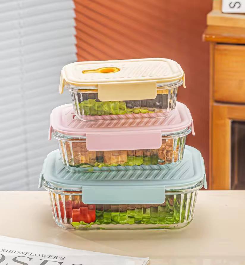 3pcs Borosilicate Glass ribbed Food Storage Containers with Lids