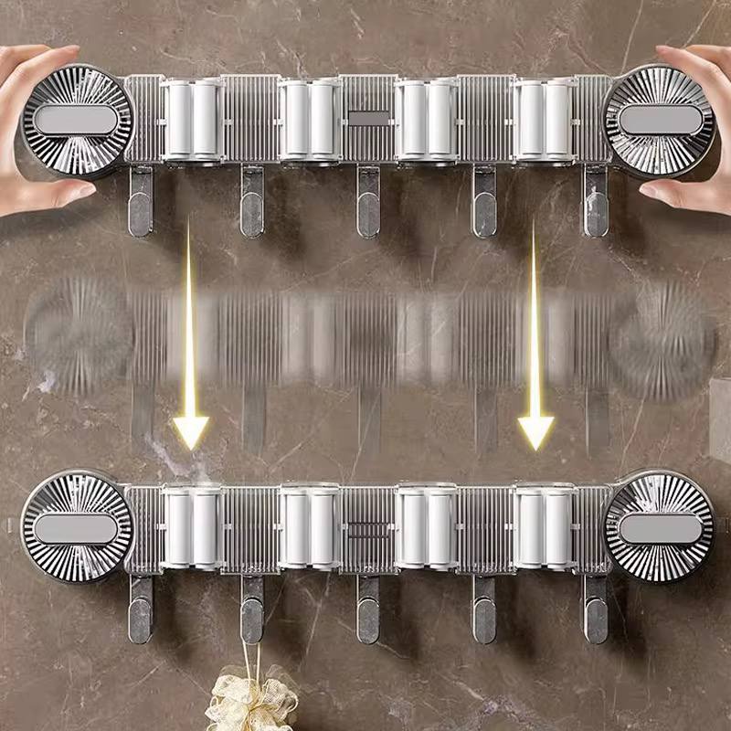 4-Holes Multi-Purpose Hooks Mop Hanger / Rack with  Hanging Hooks & Self adhesive Stickers