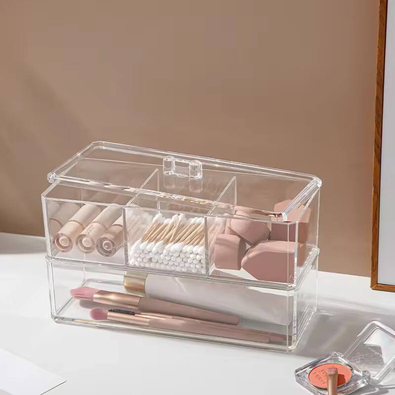 Transparent Cosmetic Storage Box Makeup Organizer Cotton Swab Cotton Pad Storage Box Desktop Acrylic Organizer