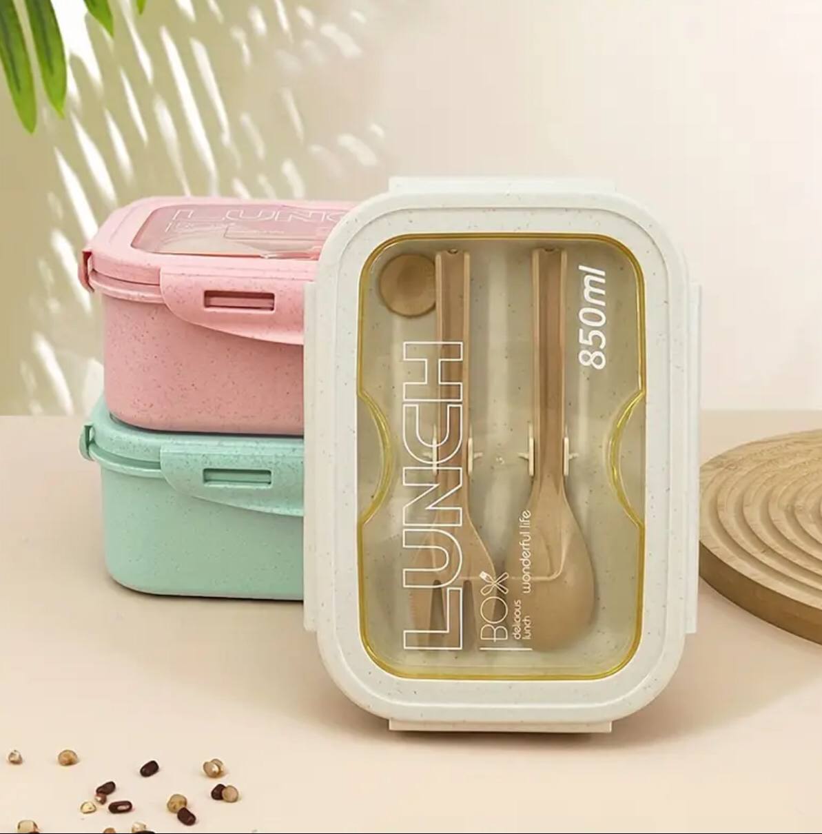 BENTO LUNCH BOX WITH 2 COMPARTMENTS AND CHOPSTICKS WITH A DOUBLE SIDED SPOON WITH KNIFE