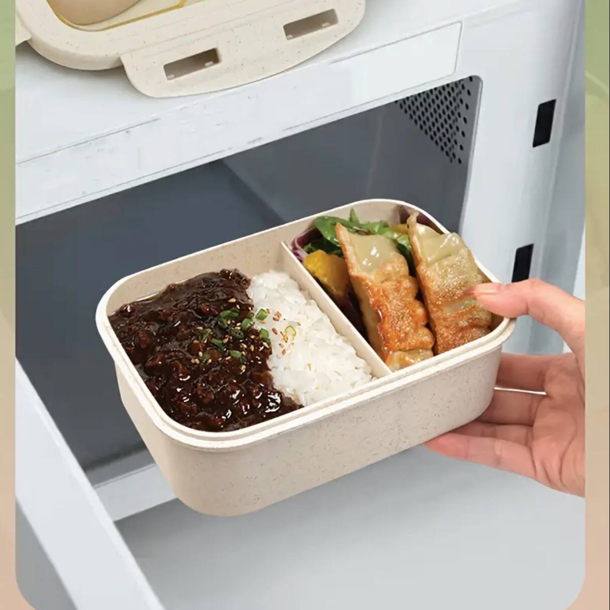 BENTO LUNCH BOX WITH 2 COMPARTMENTS AND CHOPSTICKS WITH A DOUBLE SIDED SPOON WITH KNIFE