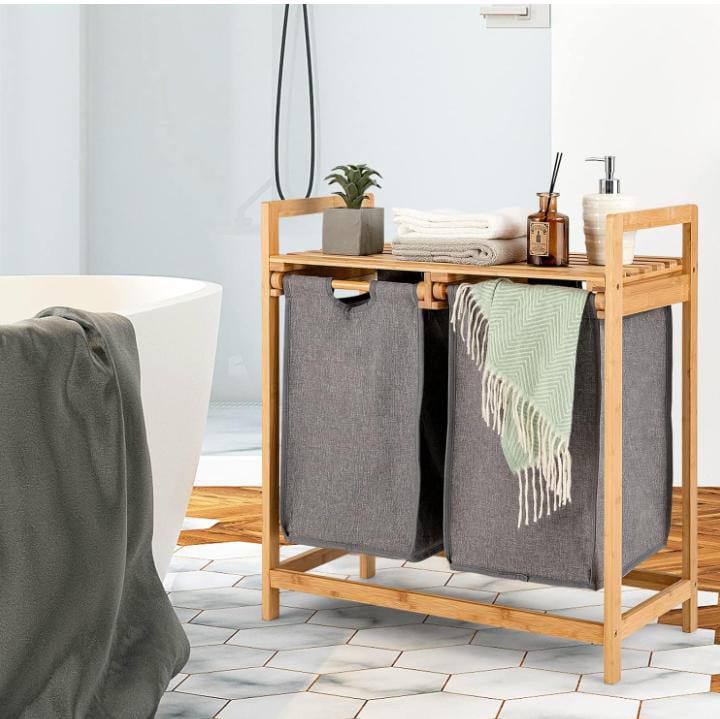 Premium Quality laundry
sorter 2 in 1 mounted on Bamboo stand.