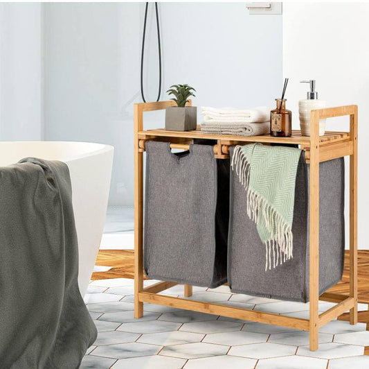 Premium Quality laundry
sorter 2 in 1 mounted on Bamboo stand.