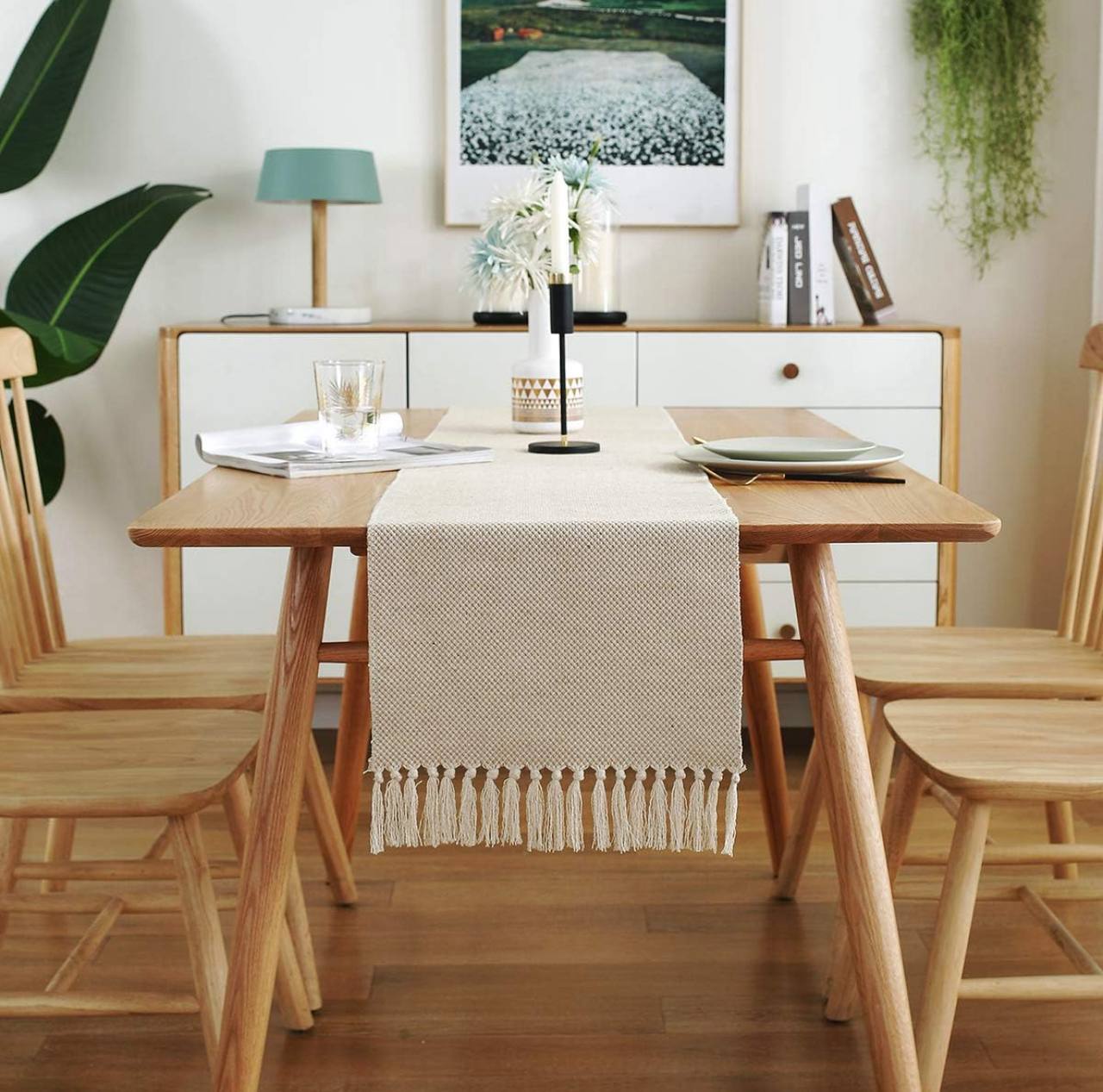 Extra long 275cm braided cotton linen table runners