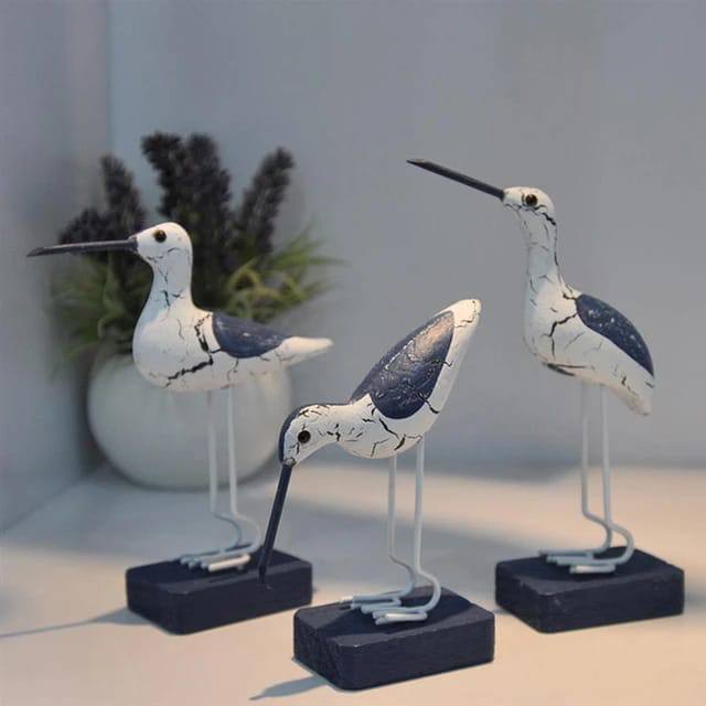 3pcs wooden seagulls birds nautical figurine decor