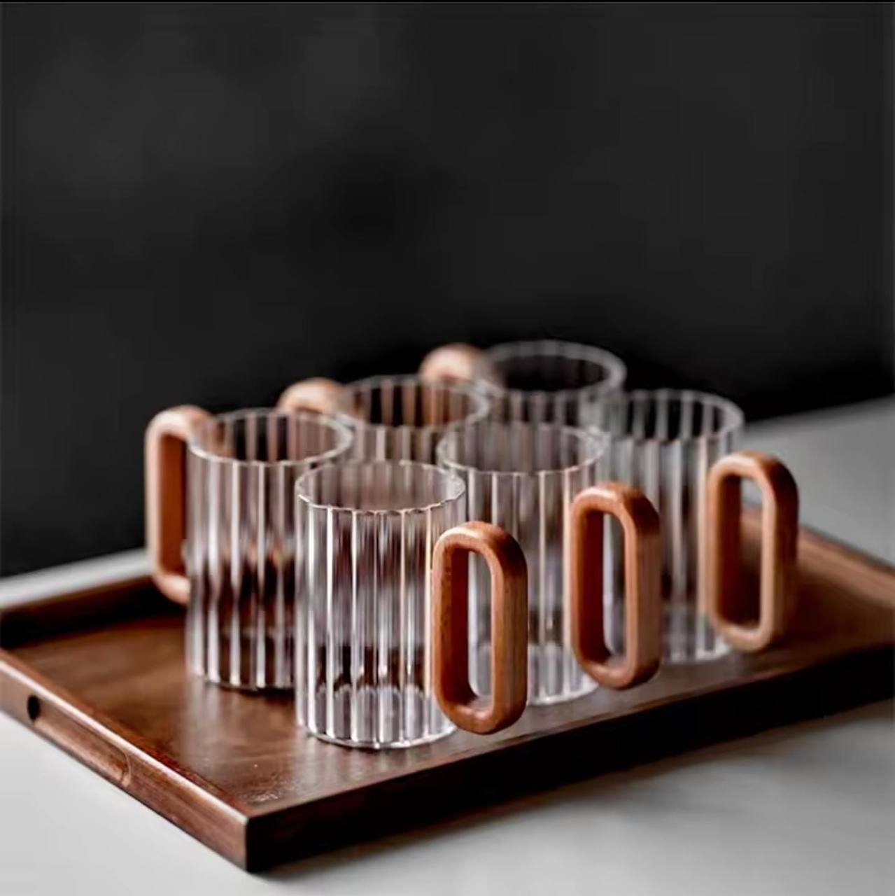 Stylish, unique Heat resistant borosilicate ribbed glass  mugs.