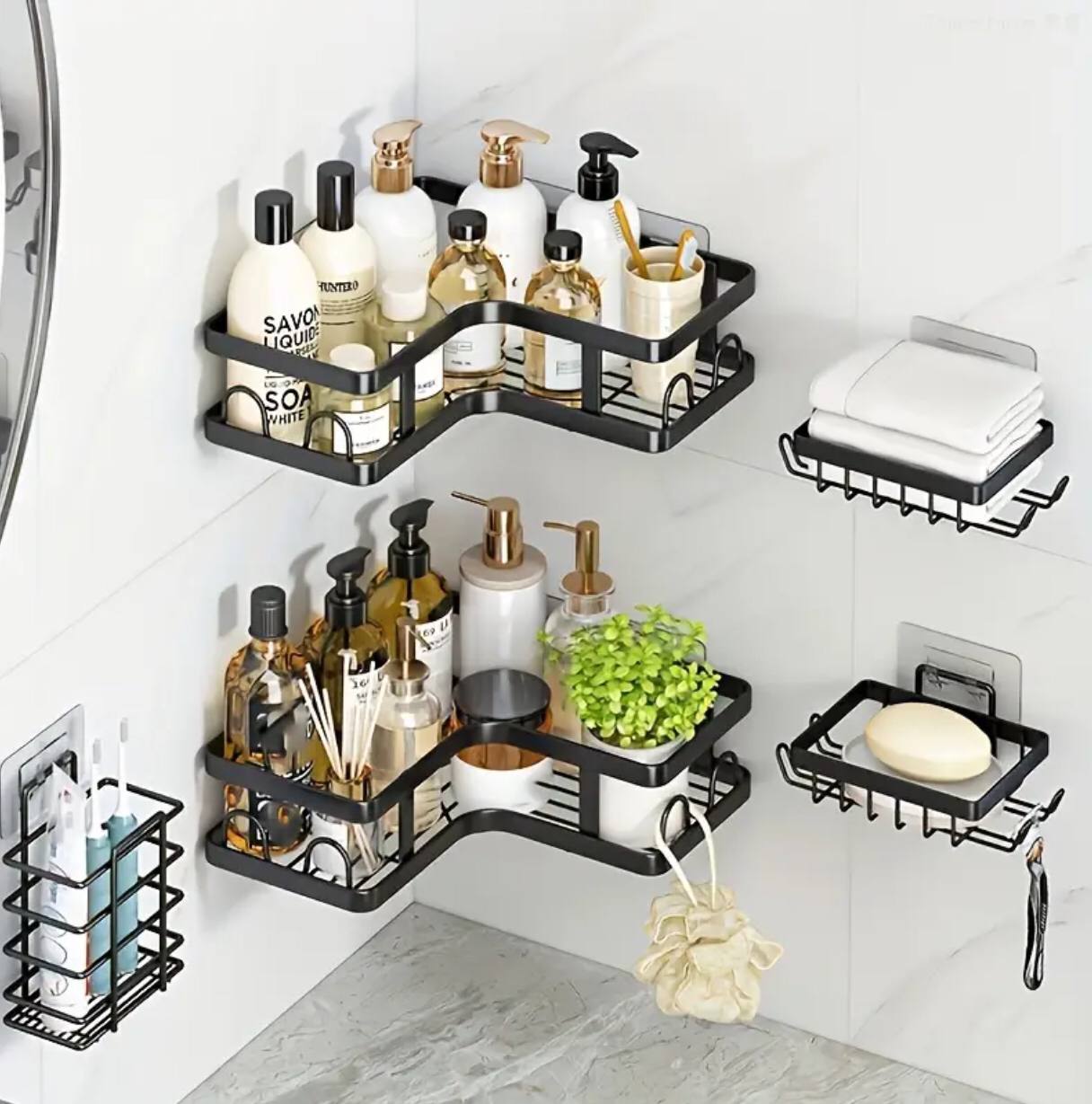 5pcs set corner Shower caddy shelf/Bathroom organizer