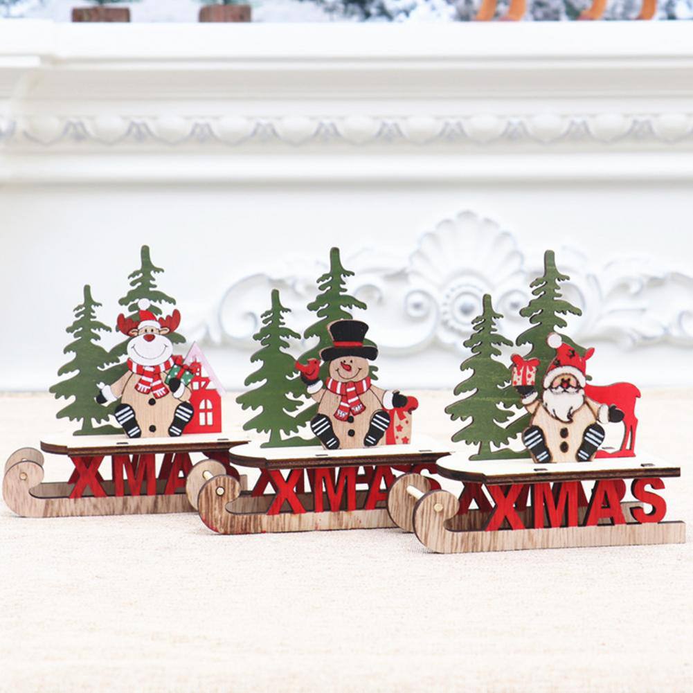 Santa Claus Sleigh Ornament Desk Topper DIY Wooden Craft Christmas Decoration