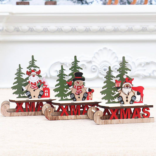 Santa Claus Sleigh Ornament Desk Topper DIY Wooden Craft Christmas Decoration