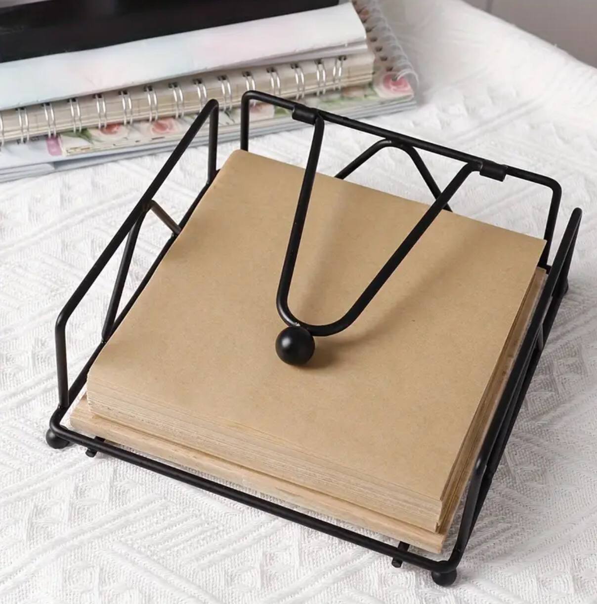 Luxury metallic serviette holder, with Bamboo place on/ napkin holder.