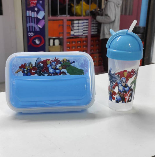 Combo cartoon themed 2-in-1 Lunch Box with Tumbler Set 500ml with straw,