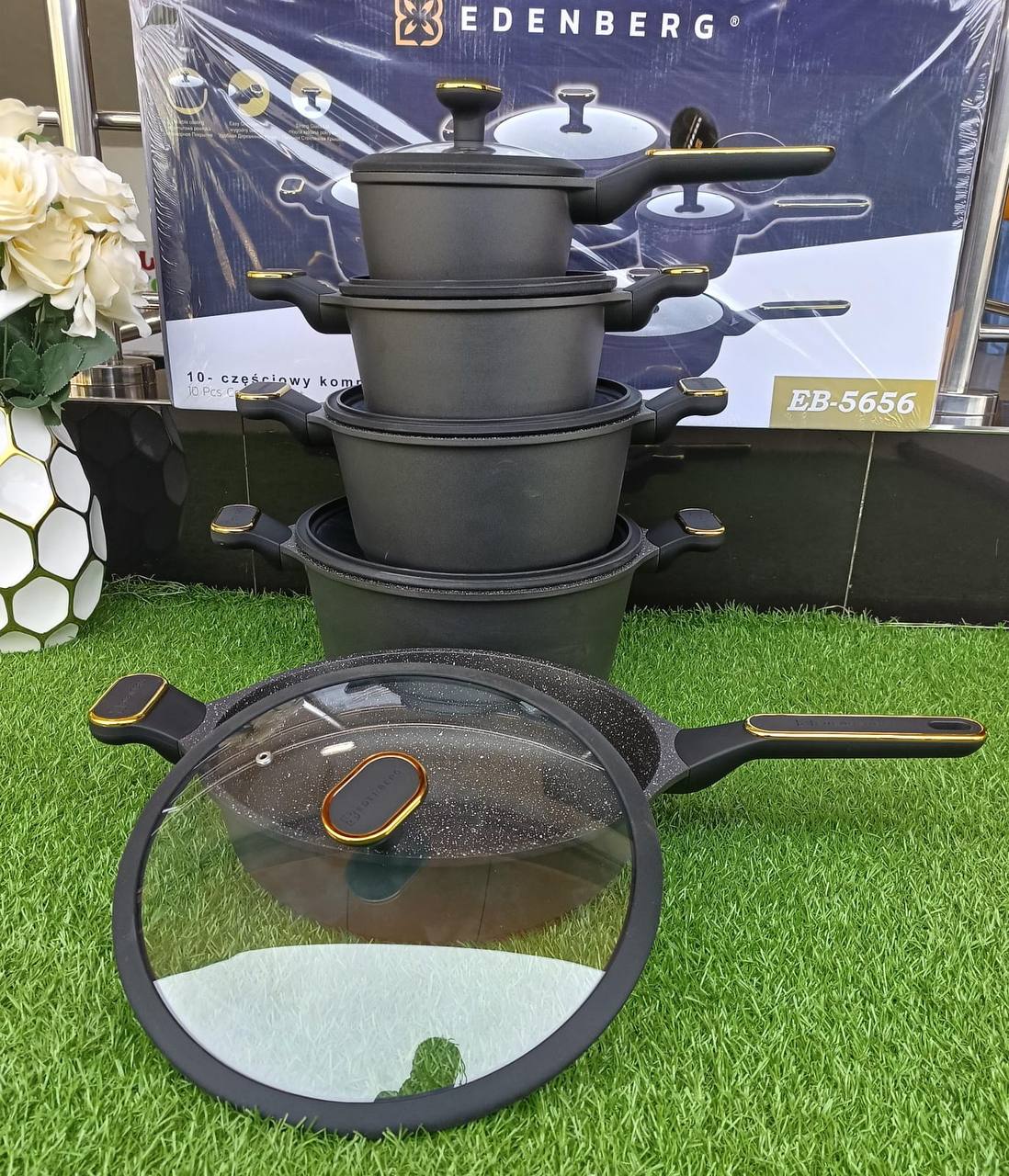 10pcs Edenburg Nonstick cookware set with gold handles