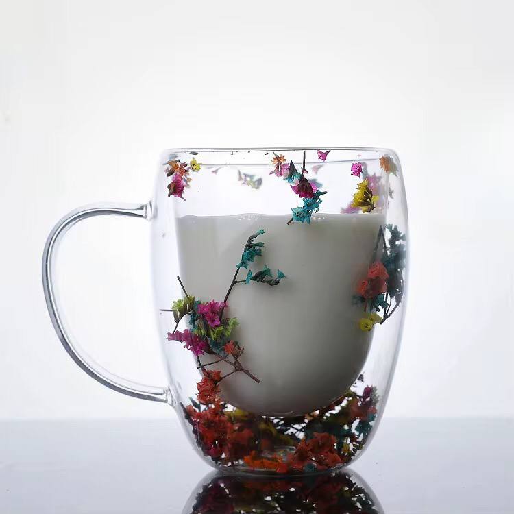 Real Flowers between unbreakable double wall 250ml acrylic cup