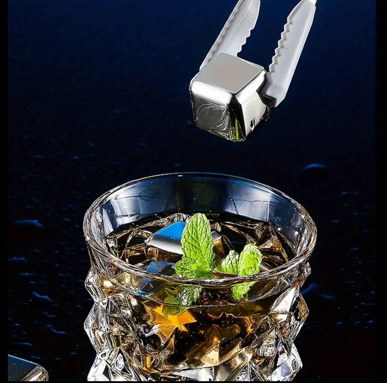 8pcs Stainless Steel Reusable Ice Cubes with Tong