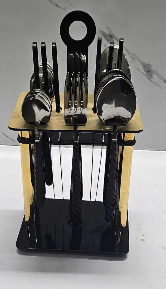 High quality Heavy 24pc cutlery set with a rotating golden stand and packing box