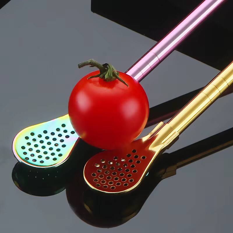 INNOVATIVE DESIGN - 3 in 1, straw, stirring spoon or strainer