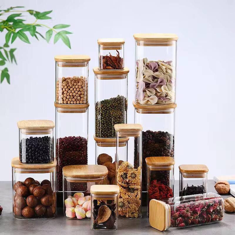Square Bamboo Lid Glass Jars