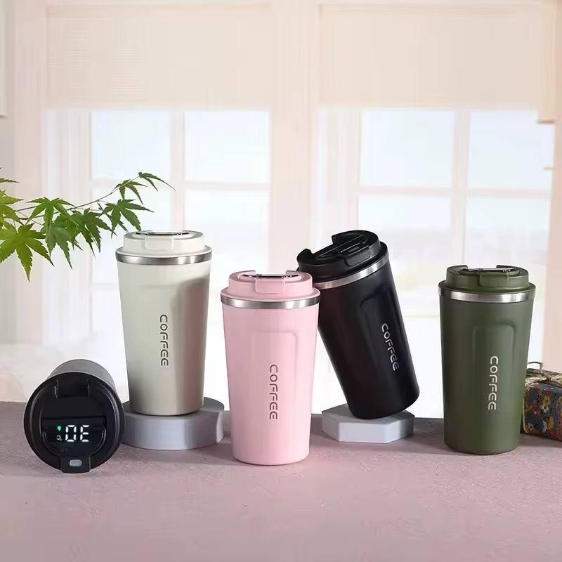 Digital stainless steel coffee mug