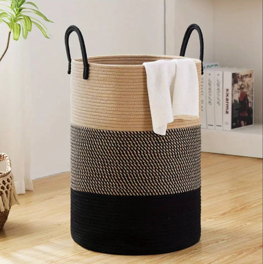 Large Cotton Rope/ decorative woven Basket with handles