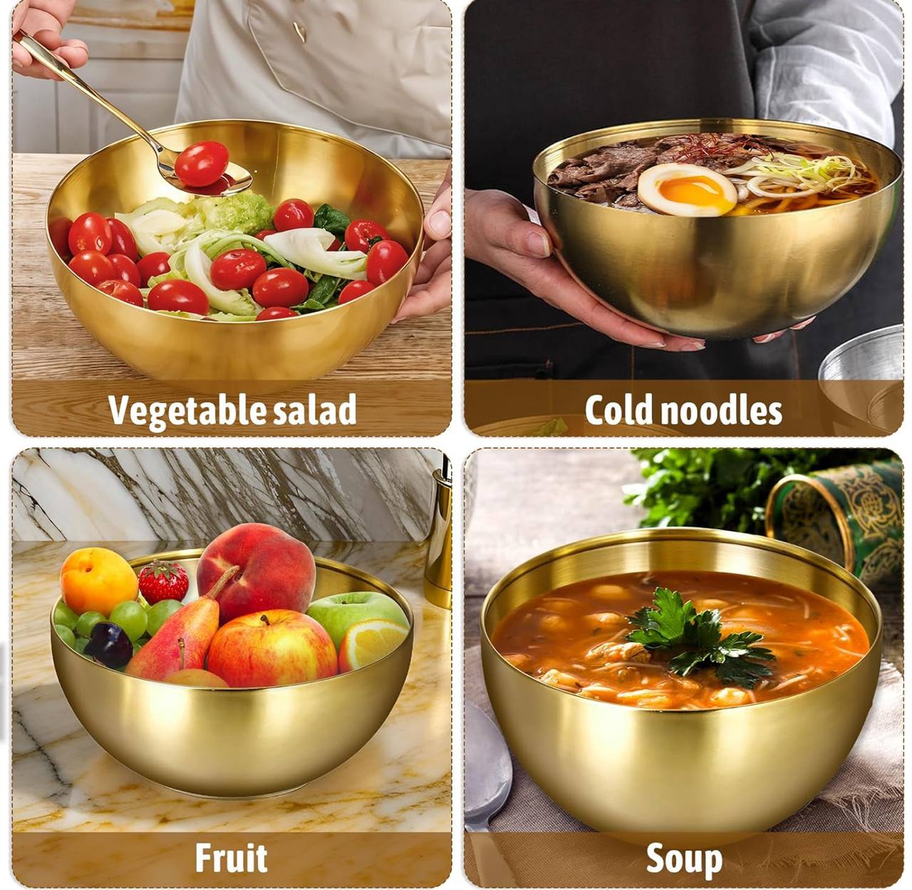 3 Litre Gold Stainless Steel 28cm Ramen Bowl