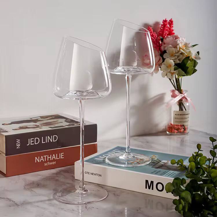 2pc Slanted Medium Capacity  Crystal Wine Glass