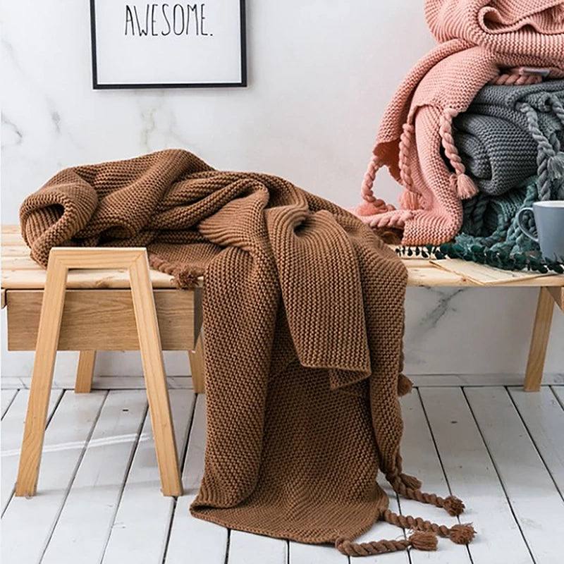 Supper Soft Knitted Throw Blankets With Tassels