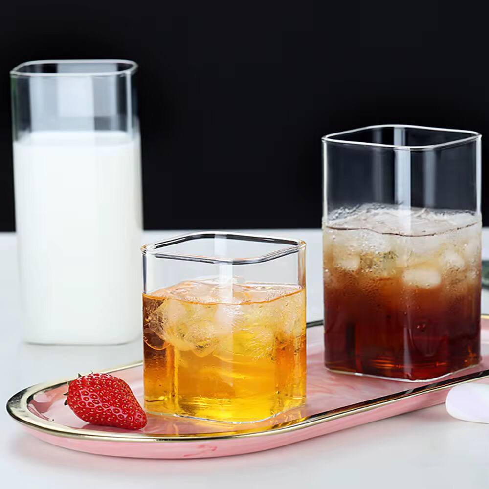 Square Glass Cup Heat-resistant Juice Milk Tea Glass Cup