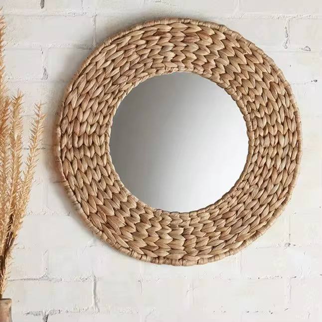 Decorative Water Hyacinth Handmade Braided Natural Boho Mirror