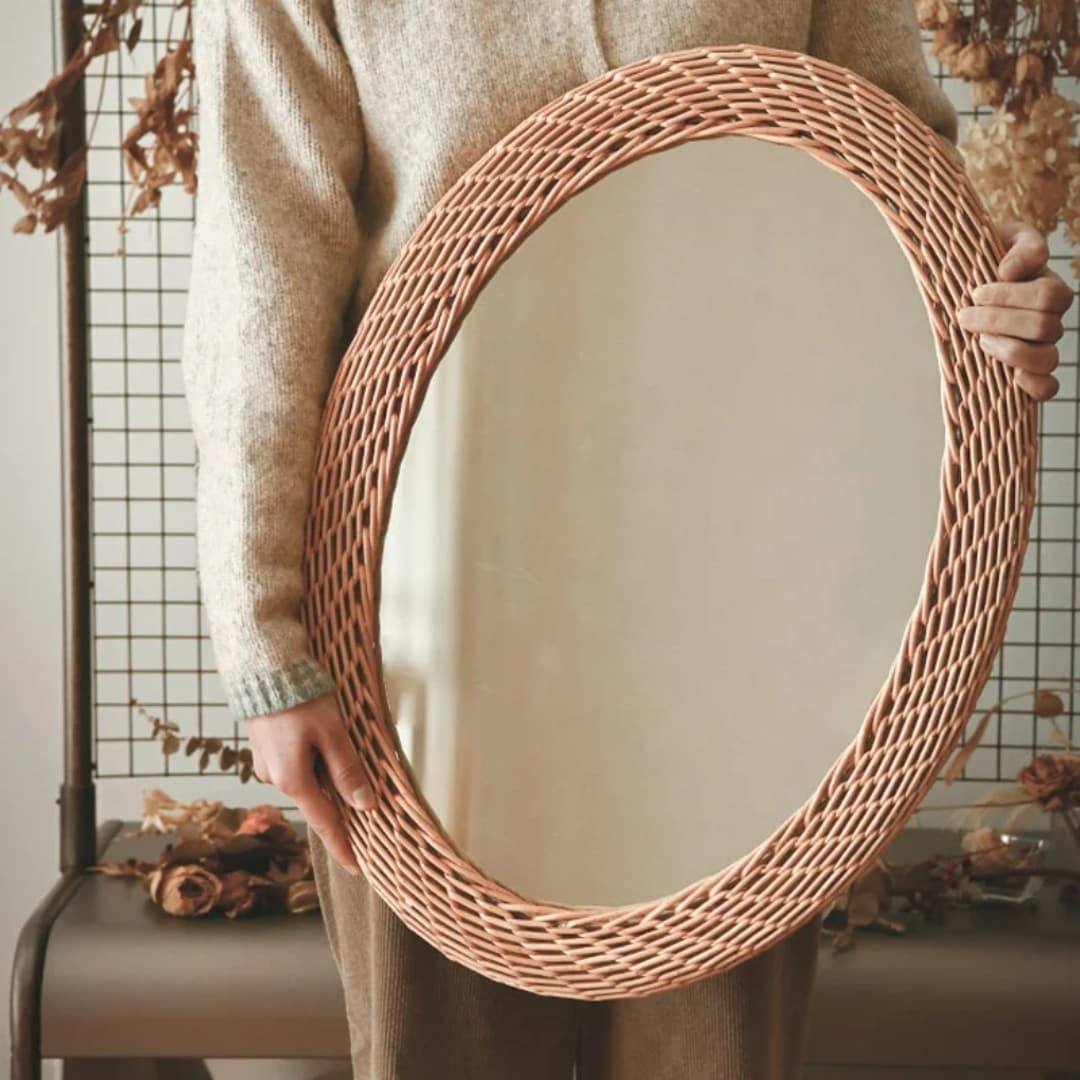 Modern Oval Rattan  Bamboo Decorative Mirror