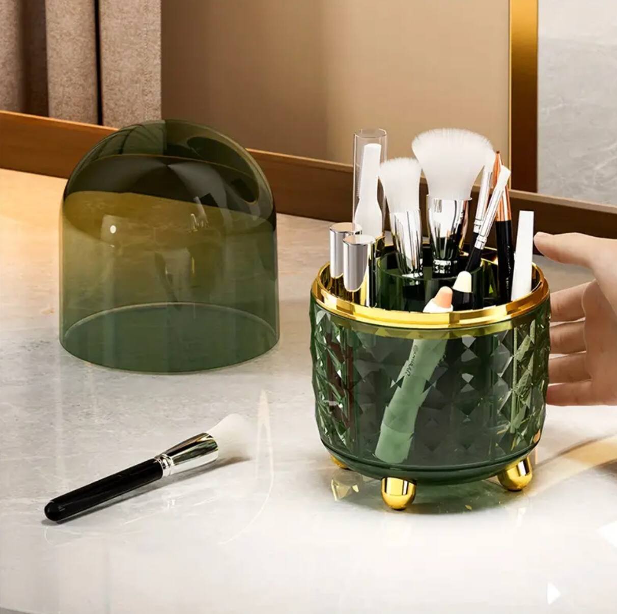 Luxury 360° rotating makeup brushes holder